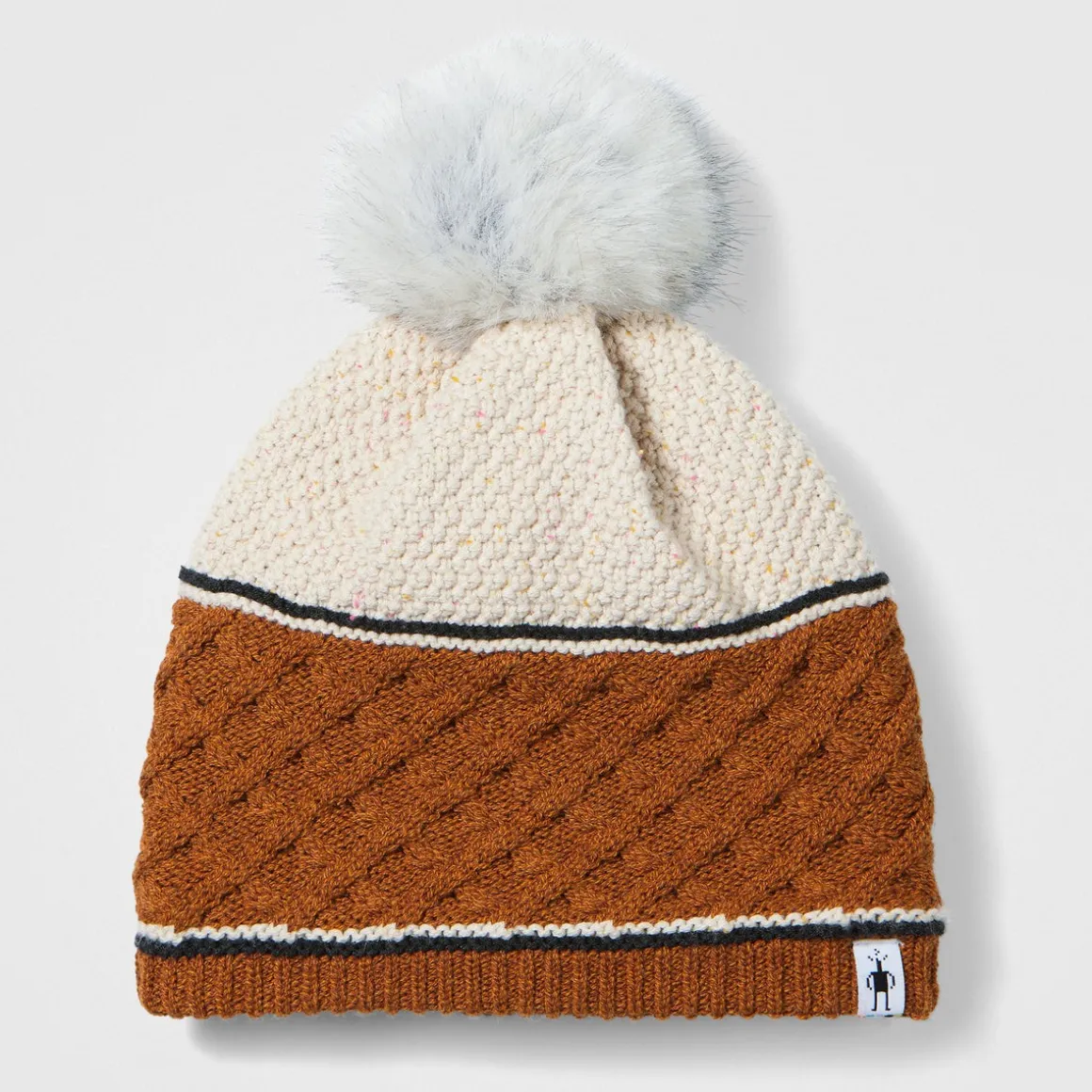 Cable Knit Colorblock Pom Beanie