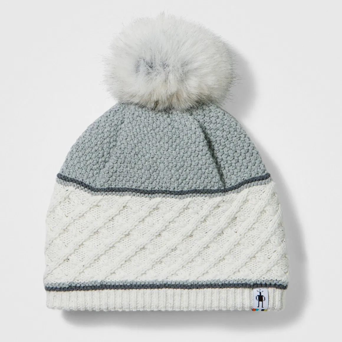 Cable Knit Colorblock Pom Beanie