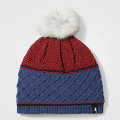 Cable Knit Colorblock Pom Beanie