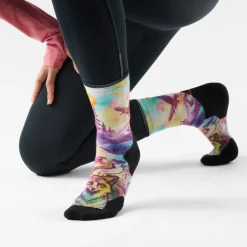 Women's Trail Run Serene Peak Print Crew Socks